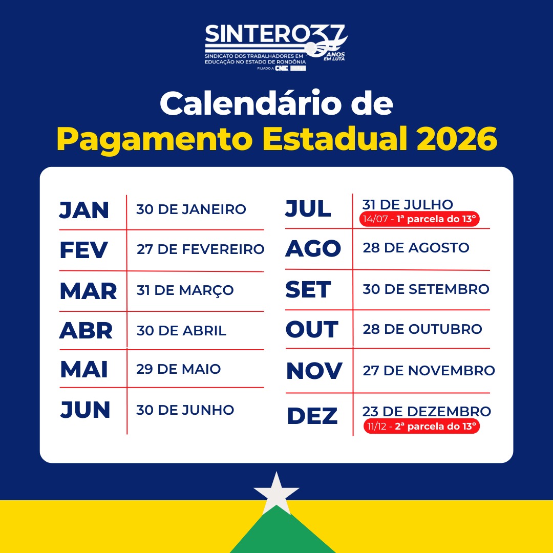 Calend&aacute;rio Estadual 2026